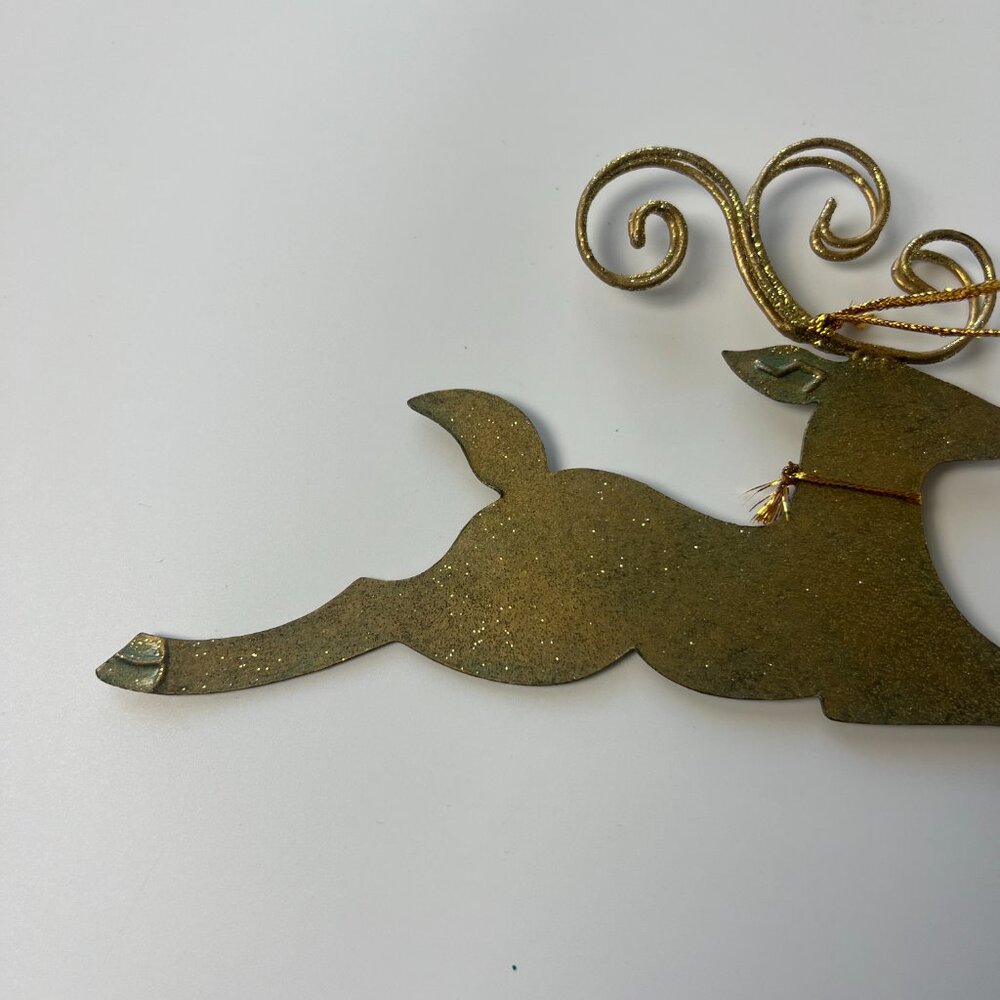 Flat Gold Glitter Metal Reindeer Christmas Ornament - Picture 5 of 7